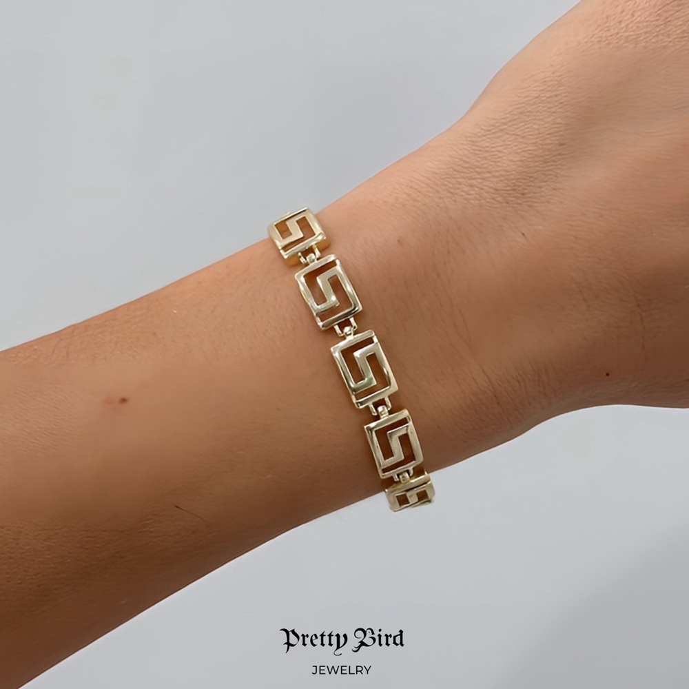 18k Yellow Gold Plated Greek Key Bracelet - Picture 1 of 1